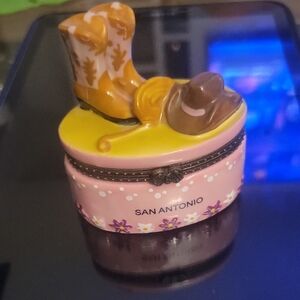 Vintage Pink and Yellow Cowboy Boot Trinket Box